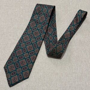 EUC Liberty of London Silk Tie-Teal/Brown Geo Print